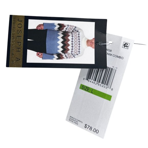 Joseph A. Sweater Women's Size Large Fair Isle Pattern Denim Combo New With Tags - Picture 8 of 10